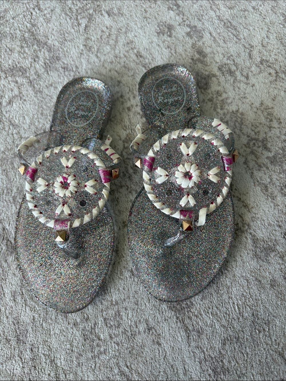 Jack Rogers Girls Glitter Silver Multicolor Sandals